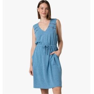 Prana Cozy Up Korrine Heather Blue Sky Sleeveless Elastic Waist Pocket Dress